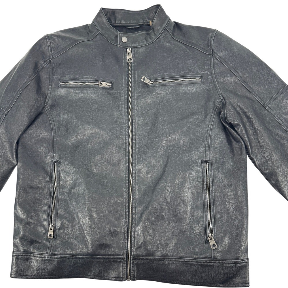 GUESS Moto Biker Jacket Size Large Mens Black Faux Leather Zip Front Pockets